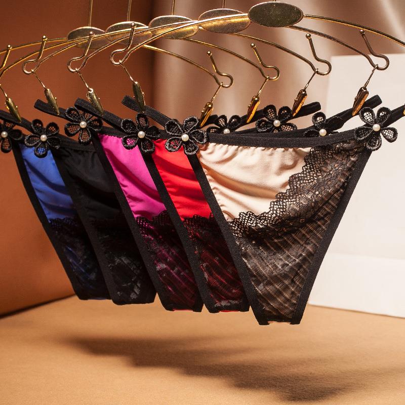 silky color thong underwear thin sexy lace girl Contrast