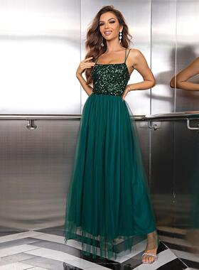 Fashion sexy sequined mesh splicing evening dress contrast