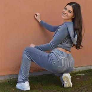 sports velvet casual suit piece Fashionable two rhinestone