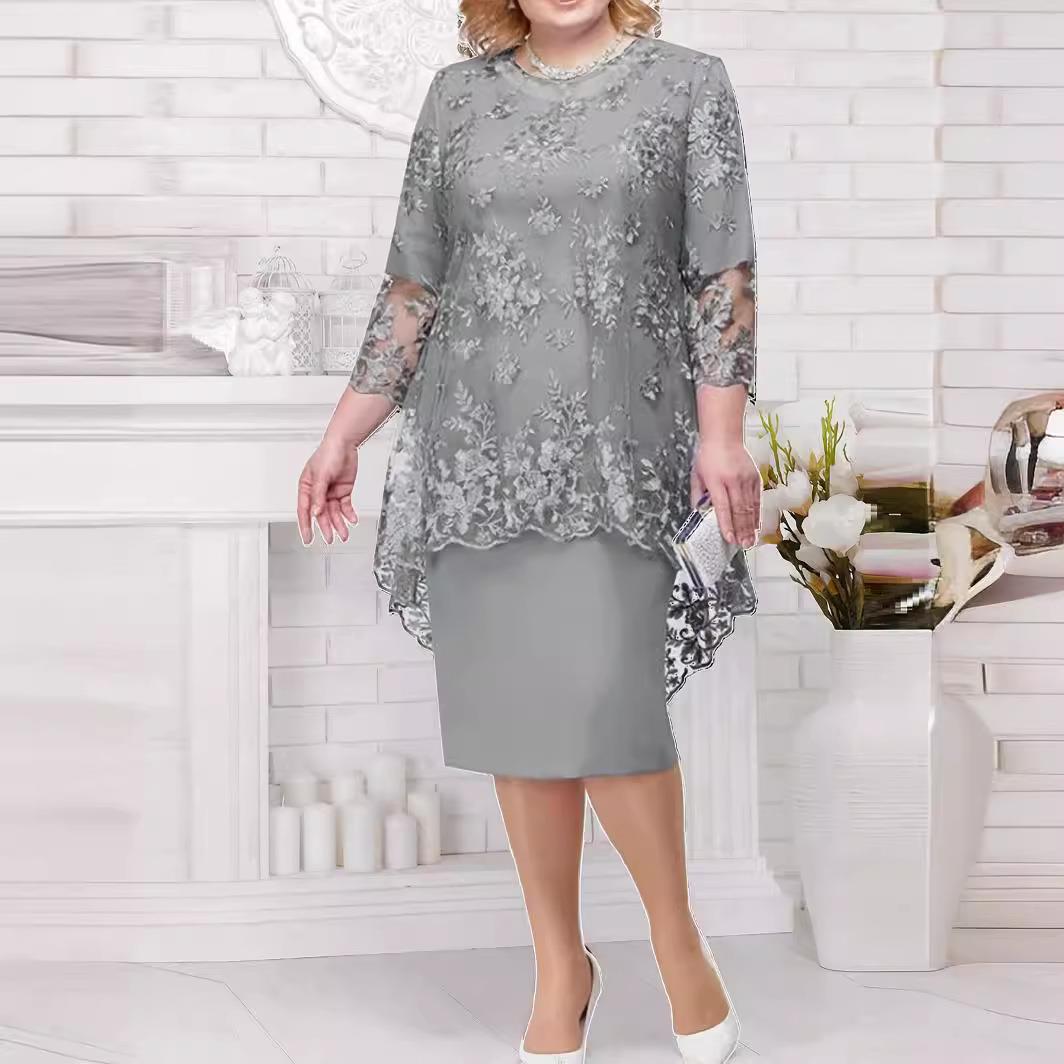 Large size dress womens evening heavy lace embroidery