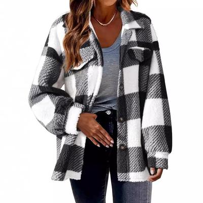women weather jacket plaid print cardigan with fleece