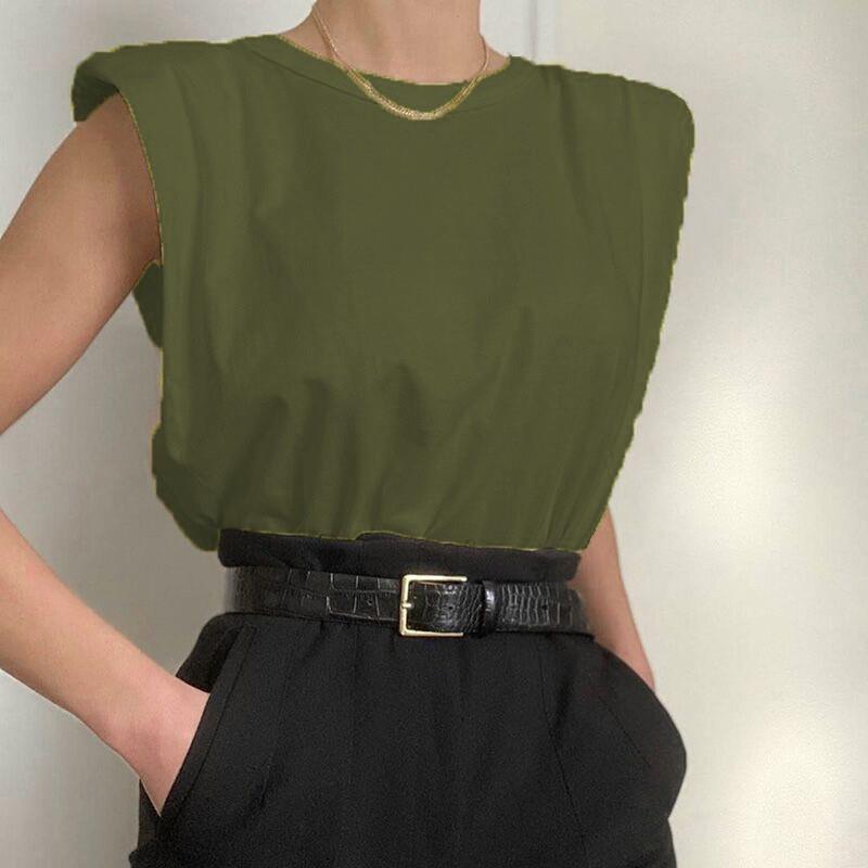 soild loose vests fashion women female shirts neck clothing