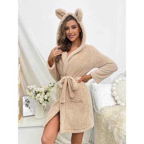 women sleepwear hooded night bathrobe plush bathrobes soft