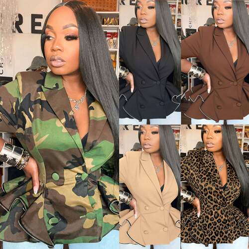 2026 Fashion camouflage printed double breasted jacket women