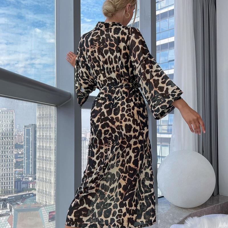 spring and autumn long neck fashion leopard print dress