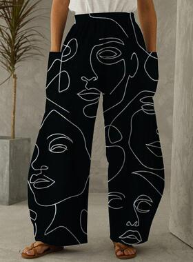 print beach long leg casual wide pretty trousers trousers