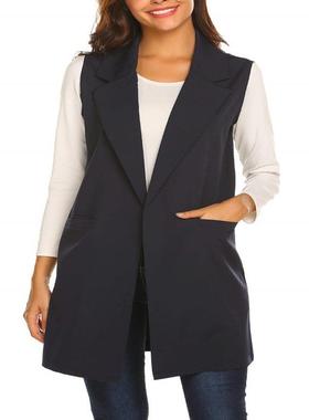 Temperament womens solid color versatile lapel buttonless