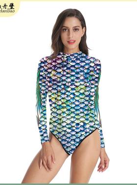 womens fish scales print mermaid roleplay jumpsuit with