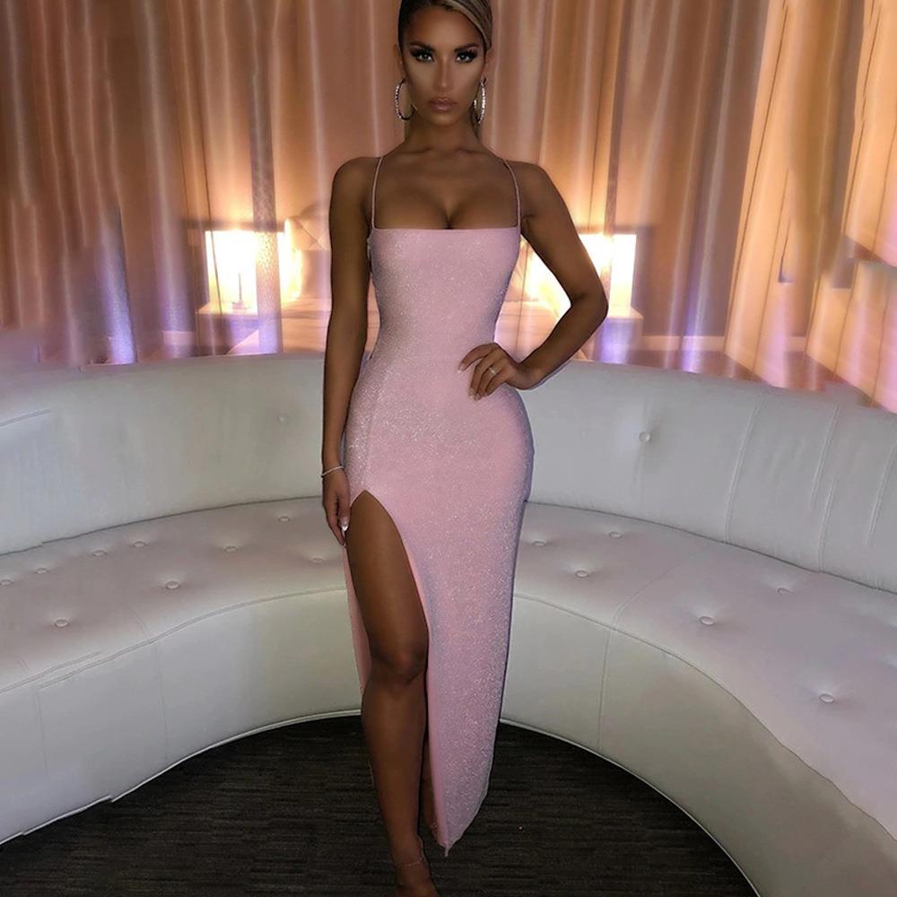 solid halter slit backless neck hip-wrapped silk square