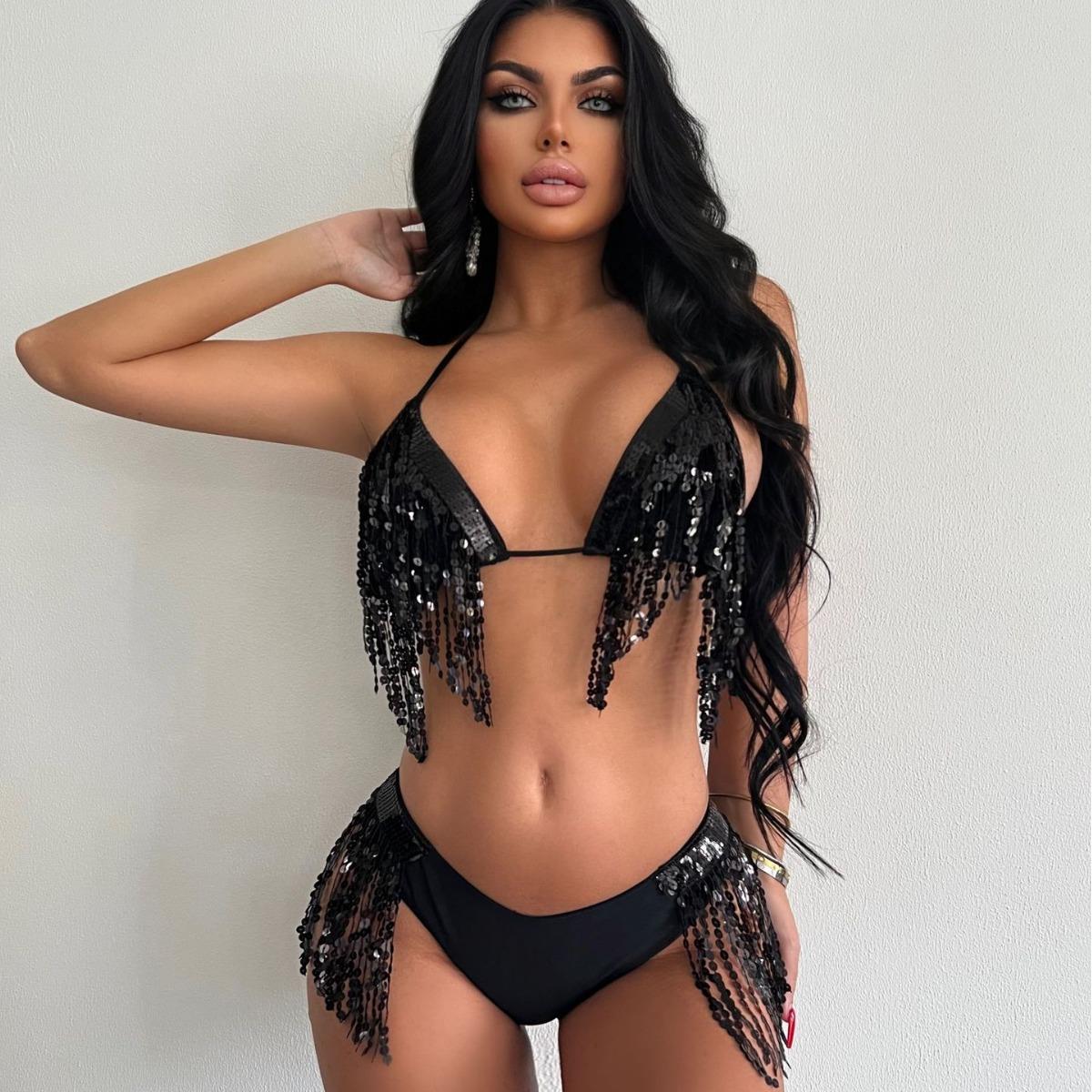 swimsuit performance womens sequined bikini party black