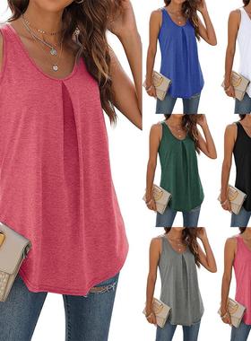 Solid color discounted round neck swallowtail vest T-shirt