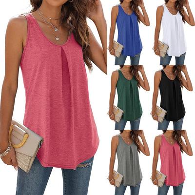 Solid color discounted round neck swallowtail vest T-shirt