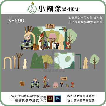 疯狂动物城主题宝宝宴周岁生日背景设计素材