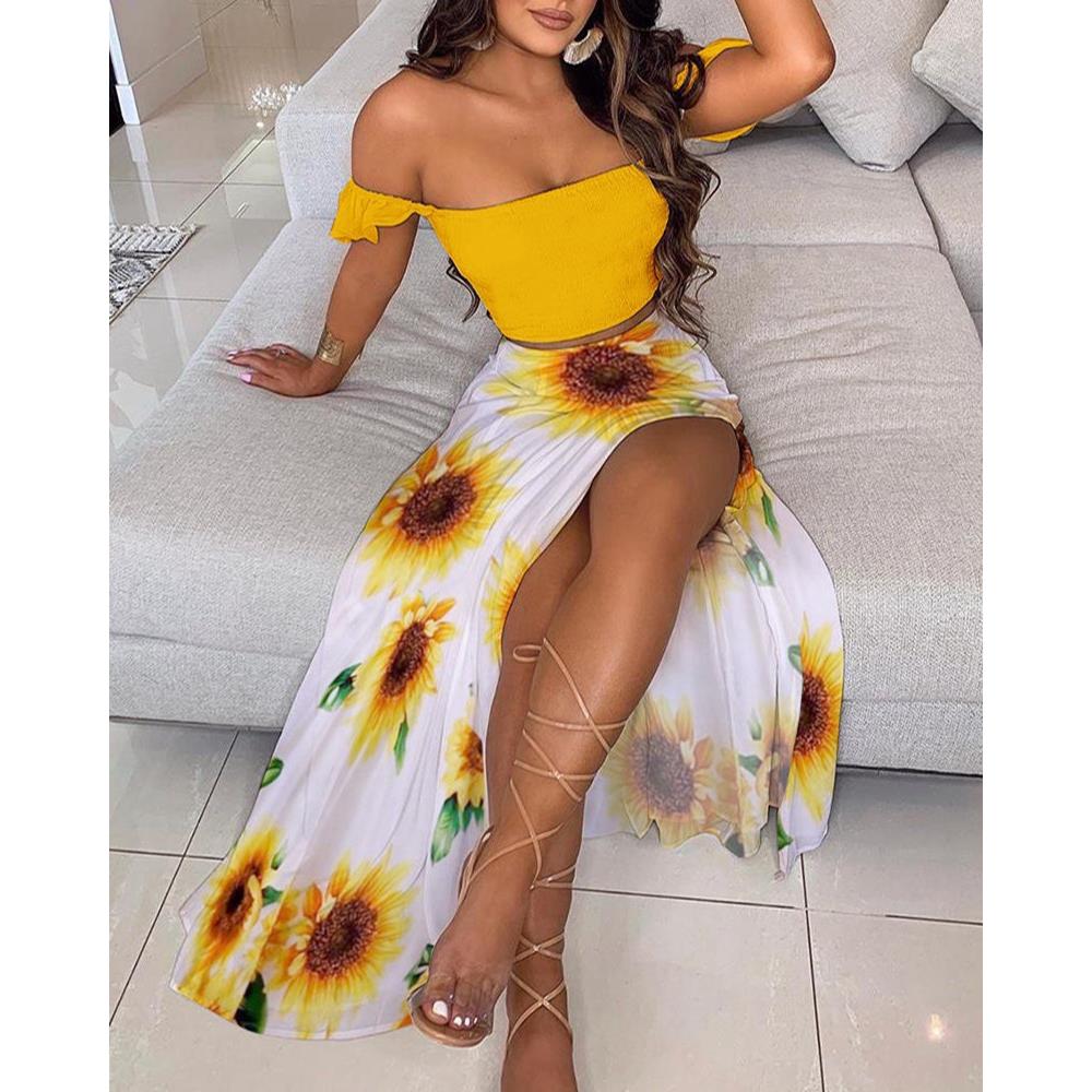 Bohemian mid-length sexy off-shoulder one-shoulder top slit