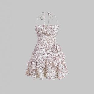 skirt multi color Floral layer cake double hem suspender