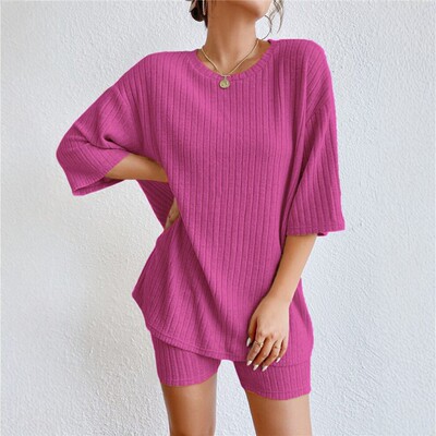 欧美时尚宽松T恤短裤运动休闲套装女 Top Shorts Suit Set women