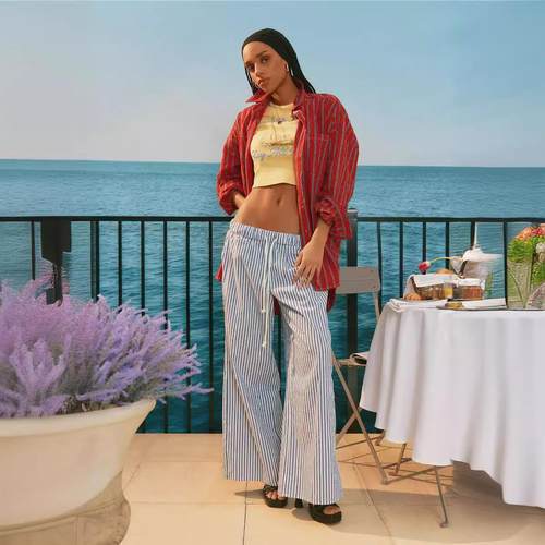 vintage women girls striped plaid pajamas pants wide leg