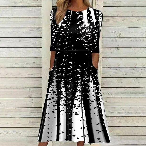dress swing mid-sleeve neck round gradient personality