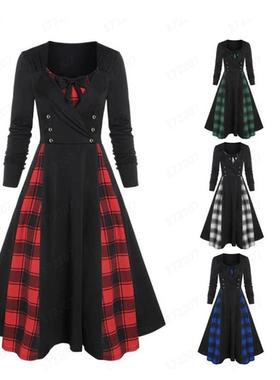 plus size vintage plaid dress women winter fashion high