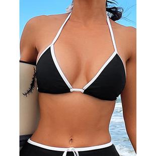 piece black and white Bikini strap deep contrast two