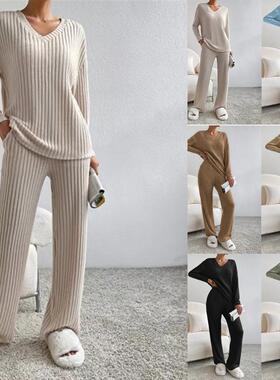 Fashion casual straight pants temperament loose V-neck