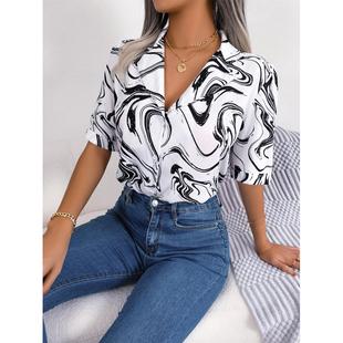 short collar for contrast women color sleeved shirt loose
