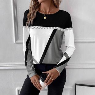 sleeved neck round simple shirt and long casual