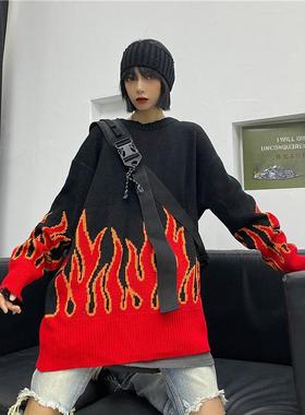 INS flame pullover versatile popular sweater loose couple