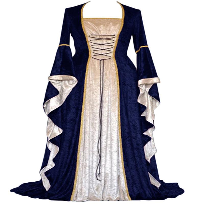 Womens Dress Floor-Length Long Medieval Retro Sleeve