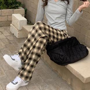 velvet casual plaid womens straight pants Thickened