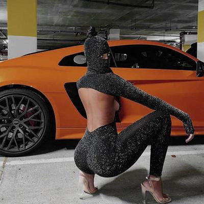 Womens Long Sleeve Bodysuit Black Slim Backless Sexy Hooded