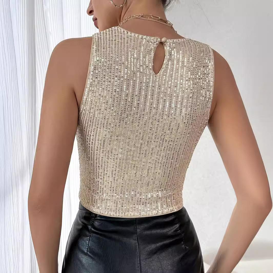 Sequined solid color slim fit vest fashion casual small