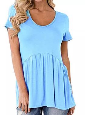 plain women t shirt summer tops regular sleeves loose long