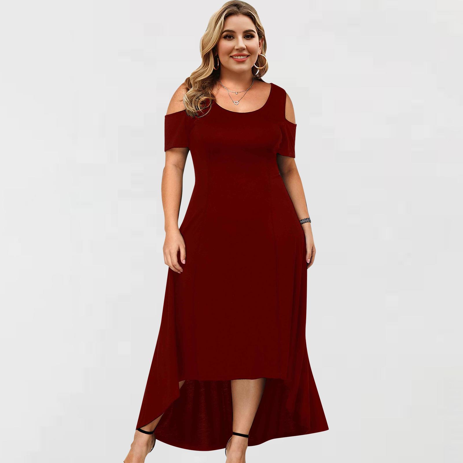 plus size solid color minimalist shoulder dress