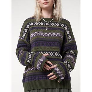 neck casual argyle knitwear round pullover women