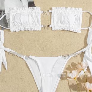 Diamond Womens Chain Swimsuit Beachwear Ruched Bikini