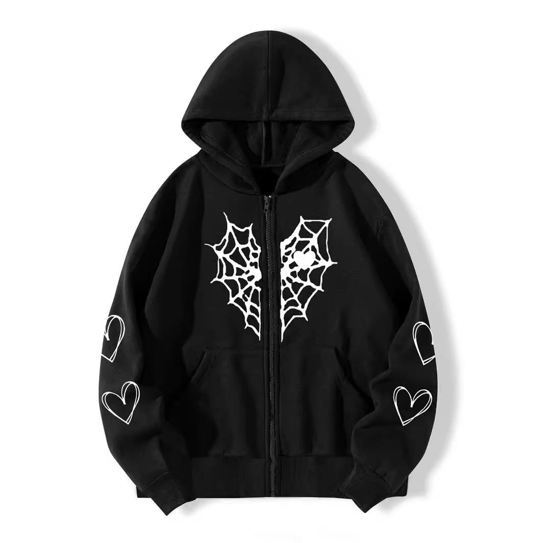 jacket cardigan hooded warm plush zipper heart love web
