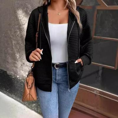 Waffle Hooded Drawstring Long Sleeve Sweatshirt Casual