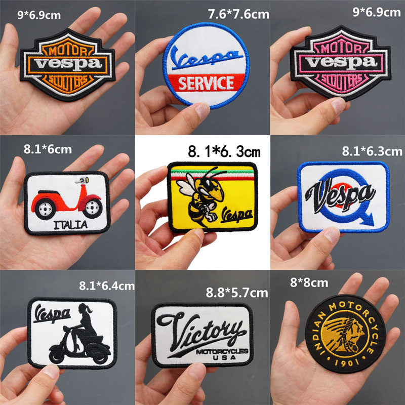 vespa摩托车摩托车魔术贴徽章衣服背包锁边手缝款补丁刺绣布贴
