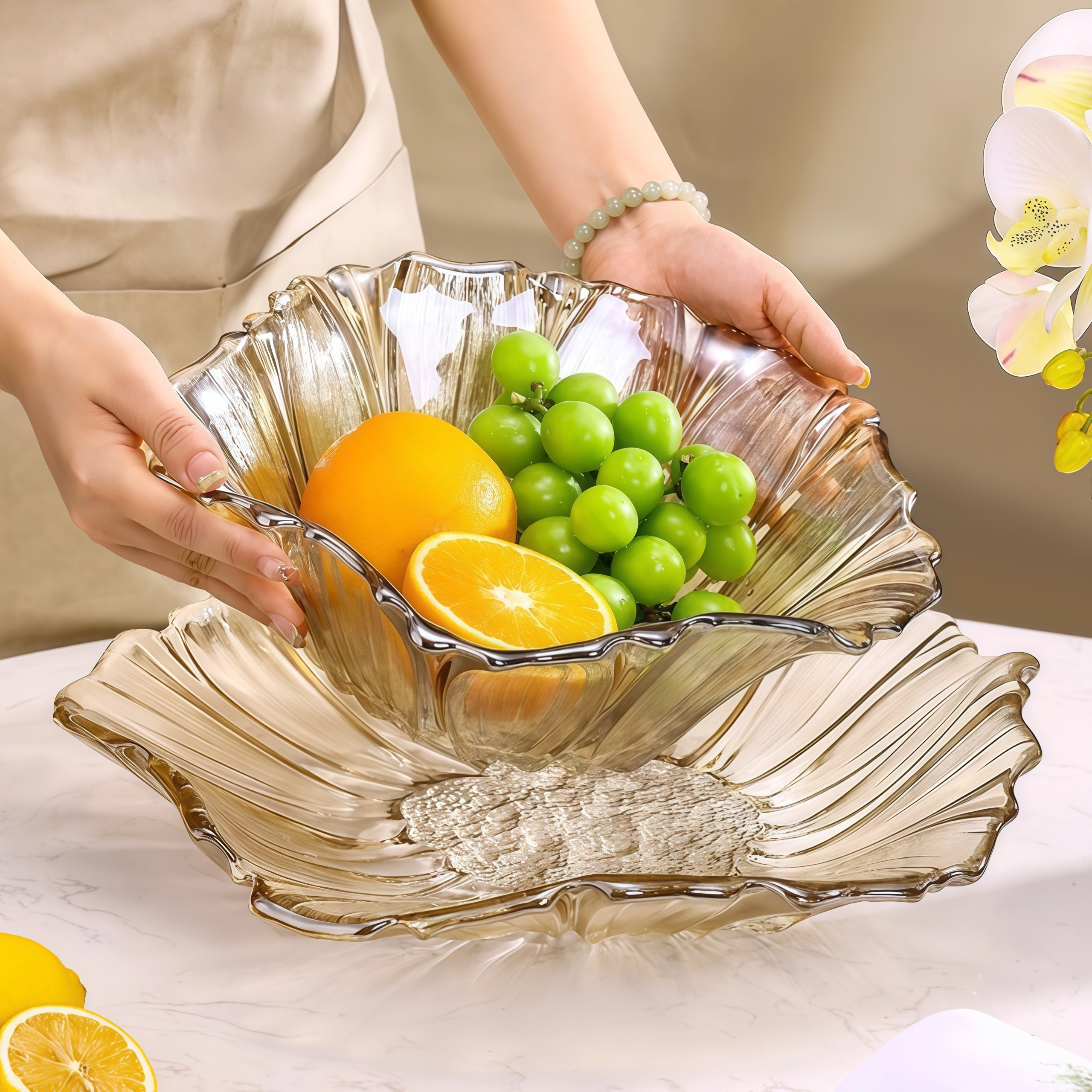 德国进口轻奢高档水晶玻璃水果盘家用客厅果盘茶几精致干果盘果盆