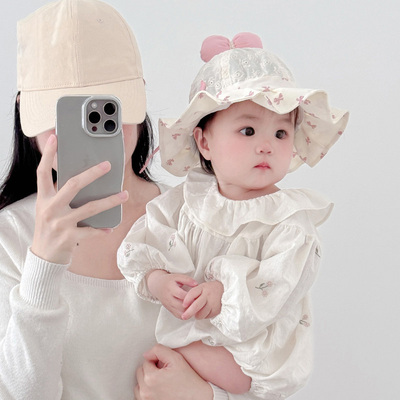 女宝宝帽子婴儿可调节渔夫帽薄款甜美蝴蝶结女童小月龄遮阳帽夏季
