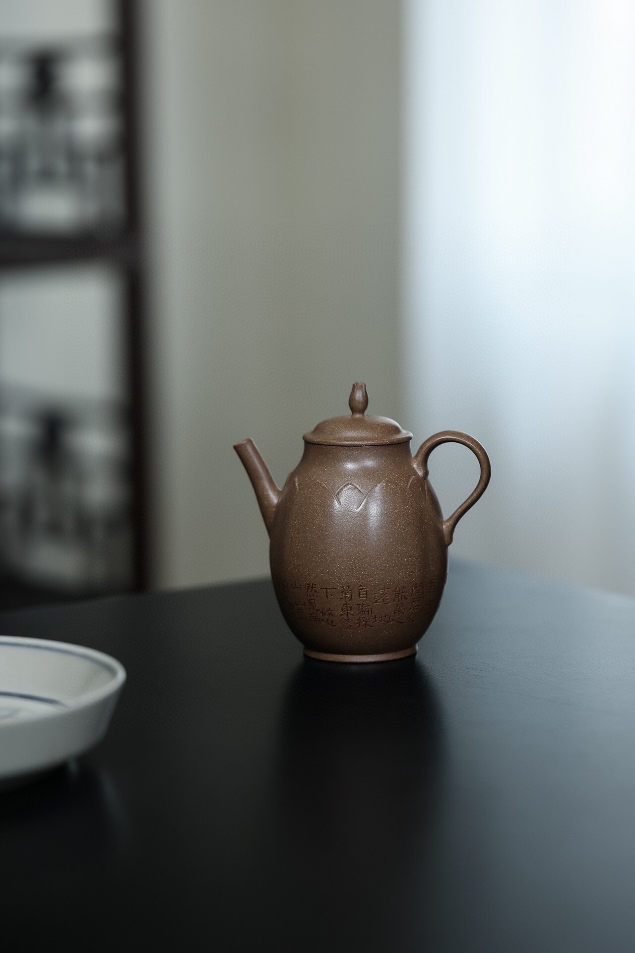 宜兴紫砂名家纯全手工紫砂泡茶壶老青灰『梵莲』170cc 内推孔