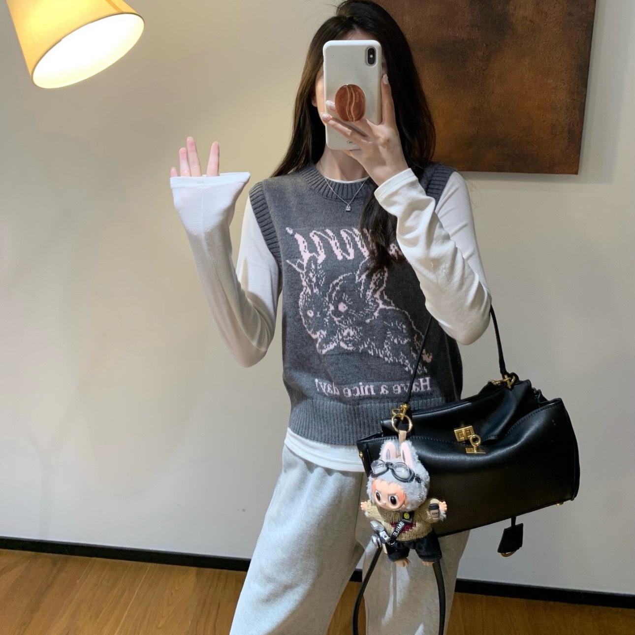 GA*NI圆领修身羊毛兔子花朵背心