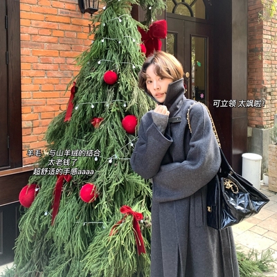 新年战袍名媛氛围感皮扣双面羊绒