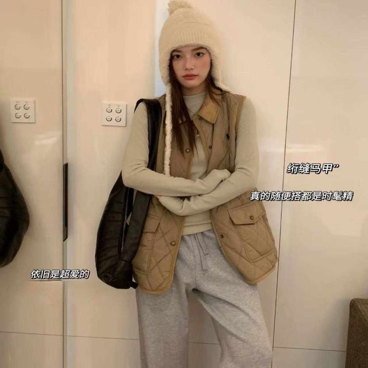 FAFA PRETTY马甲菱格绗缝拼接领子棉服女士2026年新款马夹外套