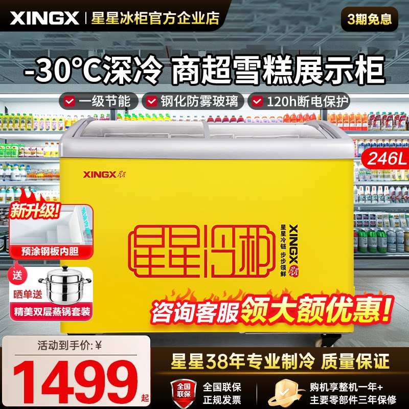 星星冰柜商用246升雪糕柜小型冷藏冷冻便利店超市饮料速冻展示柜