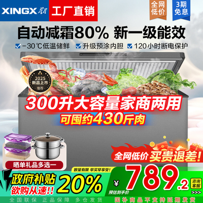 星星冰柜300升冰柜家用大容量冷柜冷冻冷藏两用商用单温减霜冰箱