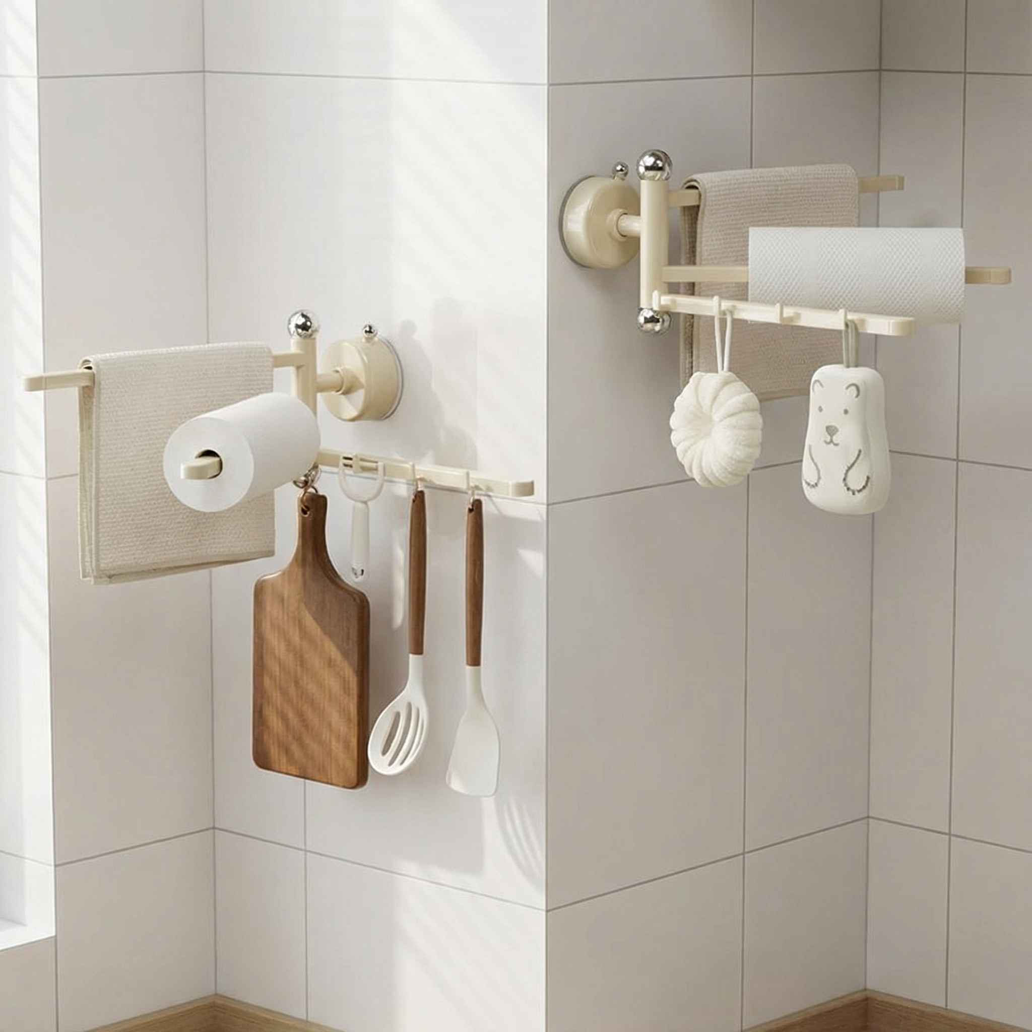 JUMILY吸盘抹布架厨房置物架免打孔壁挂式毛巾架挂杆卫生间收纳架