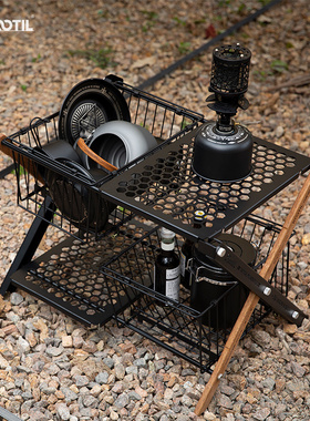 实木便携野营置物架 户外igt多功能桌子轻量化露营战术单元折叠篮