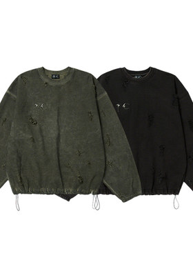 THUG CLUB War Victim Sweatshirt 黑色 logo套头宽松破洞卫衣